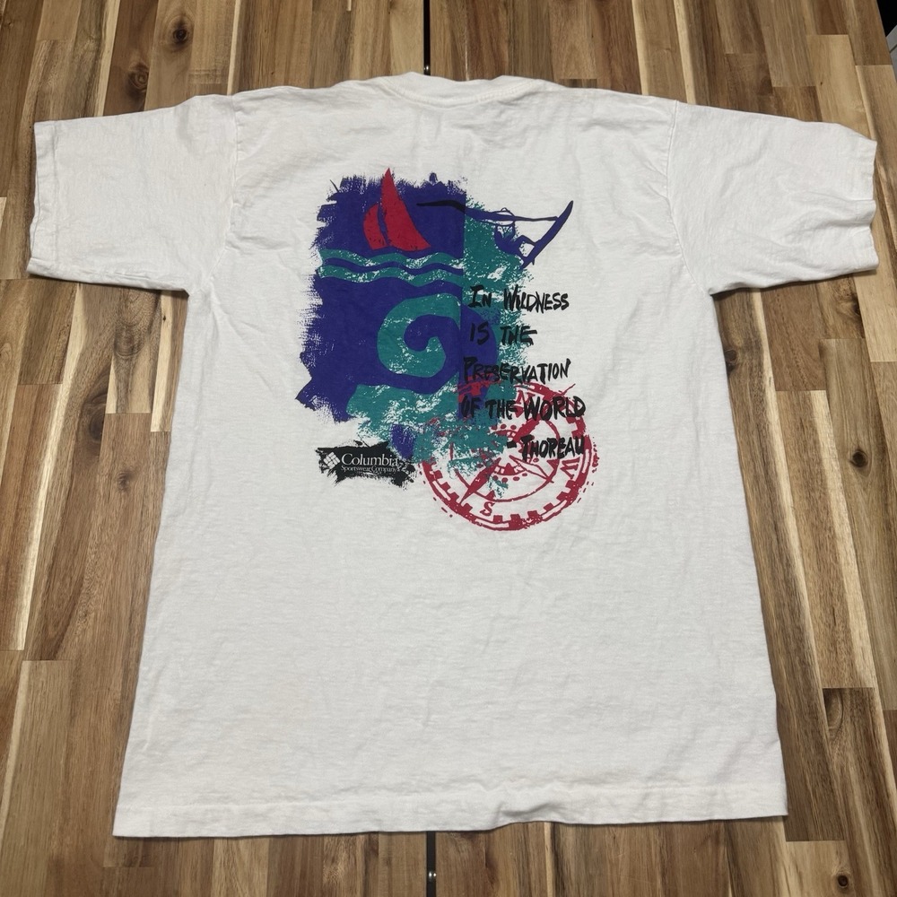 Vintage Columbia Shirt Mens L White Surfing Tshirt Made In USA Outdoor Crew 90s